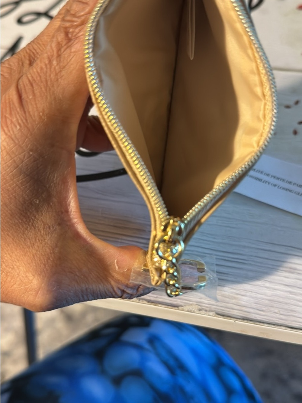 Jimmy Choo Metallic Gold Zip Pouch with Gold Charm